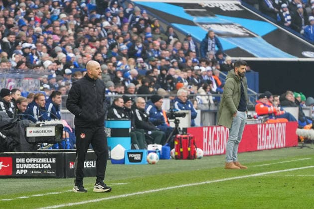 Germany Soccer 2 Bundesliga, Season 2025 26, Matchday 19 FC Schalke 04 vs 1 FC Kaiserslautern, 25 01 2026, Veltins Arena Gelsenkirchen, North Rhine-Westphalia Torsten Lieberknecht 1 FC Kaiserslautern Coach Miron MusliÄ‡, Miron Muslic FC Schalke 04 Coach Copyright: xLeonxFrickx