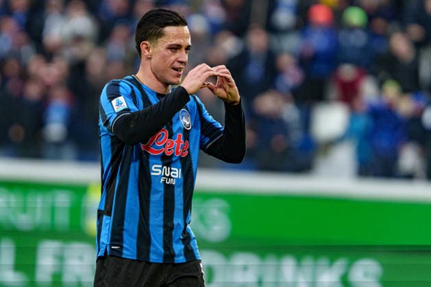 Giacomo Raspadori seen celebrating after scoring goal during Serie A game between teams of Atalanta BC and Parma Calcio 1913 (Kazimierz Koper Ball Raw Images) Bergamo Stadio Ennio Tardini Italy Copyright: xKazimierzxKoperx kazimierzkoper-atalanta-parma_2526-30