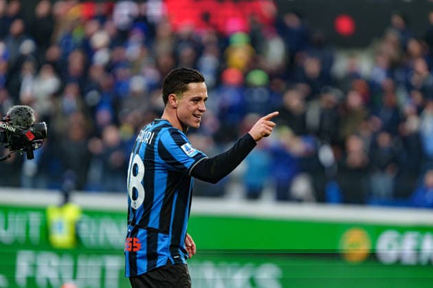 Giacomo Raspadori seen celebrating after scoring goal during Serie A game between teams of Atalanta BC and Parma Calcio 1913 (Kazimierz Koper Ball Raw Images) Bergamo Stadio Ennio Tardini Italy Copyright: xKazimierzxKoperx kazimierzkoper-atalanta-parma_2526-31