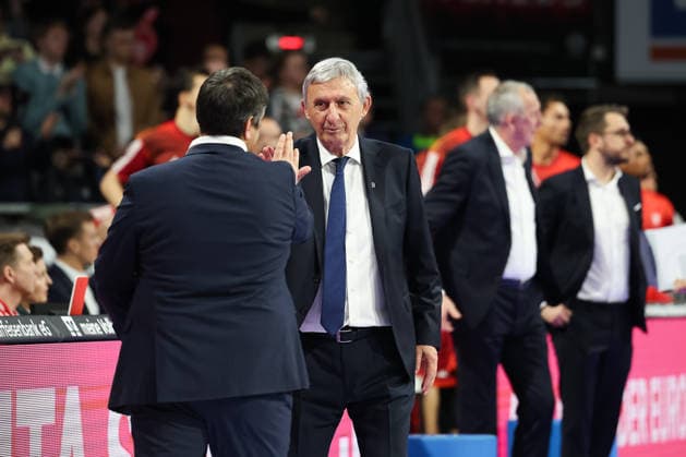 Svetislav Pesic FC Bayern Basketball, Head Coach with Sasa Filipovski Fitness First Wuerzburg Baskets, Head Coach after the match, GER, FC Bayern Basketball vs Fitness First Wuerzburg Baskets, Basketball, easycredit Basketball Bundesliga, Matchday 17, Season 2025 2026, 25 01 2026, GER, FC Bayern Basketball vs Fitness First Wuerzburg Baskets, Basketball, easycredit Basketball Bundesliga, Matchday 17, Season 2025 2026, 25 01 2026 Munich Copyright: xEibner-Pressefoto JennixMaulx EP_JML