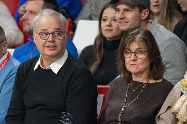 Managing Director of the Allianz Arena in Munich, Jürgen Muth with wife, FC Bayern Basketball vs Fitness First Wuerzburg Baskets, BBL, Main Round, 25 01 2026 Munich Bavaria Germany Copyright: xkolbert-press UlrichxGamelx