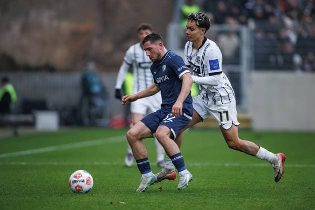 Maximilian Wittek VfL Bochum in duel with Frederik Schmahl SV 07 Elversberg , SV Elversberg vs VFL Bochum, Football, 2 Bundesliga, Matchday 19, Season 2025 2026, 25 01 2026 DFB regulations prohibit any use of photographs as image sequences and or quasi video SV Elversberg vs VFL Bochum, Football, 2 Bundesliga, Matchday 19, Season 2025 2026, 25 01 2026 Copyright: xEibner-Pressefoto AlexanderxNeisx EP_ANS