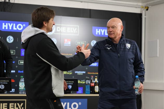 25 01 2026, Football, Men, 2 Bundesliga, Season 2025 2026, SV 07 Elversberg VfL Bochum 1848, Coach Uwe Rösler VfL Bochum 1848 , Coach Vincent Wagner SV 07 Elversberg Elversberg Ursapharm Arena an der Kaiserlinde Saarland Germany DEU Copyright: xSebastianxBachx