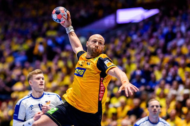 260125 Oscar Bergendahl of Sweden during the EHF European Handball Championship main round match between Iceland and Sweden on January 25, 2026 in Malmö Photo Petter Arvidson BILDBYRAN kod PA PA1138 handball handball handball handballs em 2026 island iceland sverige sweden ehf european handball championship bbeng  Copyright: PETTERxARVIDSON BB260125PA044