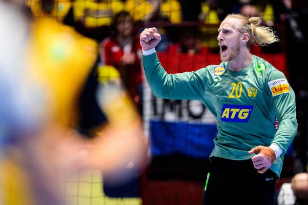260125 Goalkeeper Mikael Appelgren of Sweden celebrates during the EHF European Handball Championship main round match between Iceland and Sweden on January 25, 2026 in Malmö Photo Petter Arvidson BILDBYRAN kod PA PA1138 handball handball handball handballs em 2026 island iceland sverige sweden ehf european handball championship bbeng jubel  Copyright: PETTERxARVIDSON BB260125PA051