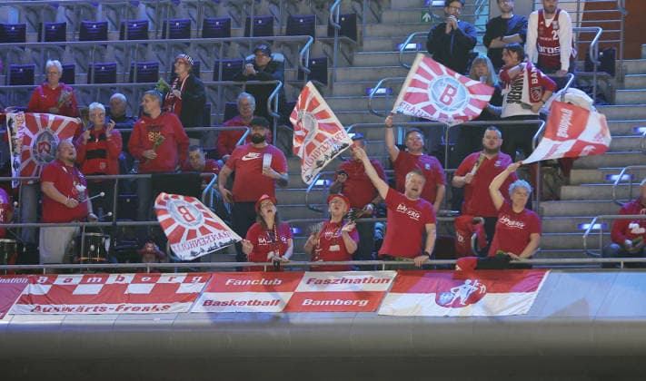 Bamberg fans in the stands Sport Basketball BBL Bundesliga Men 17 Matchday Season 2025 2026 25 01 2026 ALBA Berlin vs BMA365 Bamberg Baskets