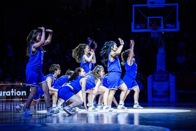 easycredit BBL Basketball Bundesliga 2025 2026 17 Matchday 25 01 2026 Science City Jena vs RASTA Vechta Dance group Cucumbers in action Sparkassen Arena