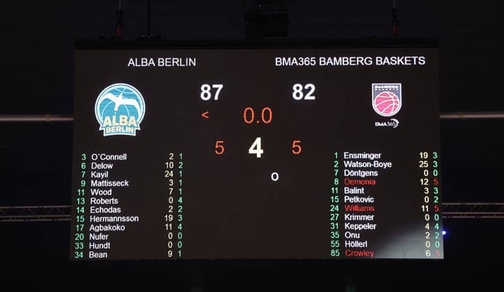 Scoreboard with final result 87 82 Sport Basketball BBL Bundesliga Men 17 Matchday Season 2025 2026 25 01 2026 ALBA Berlin vs BMA365 Bamberg Baskets