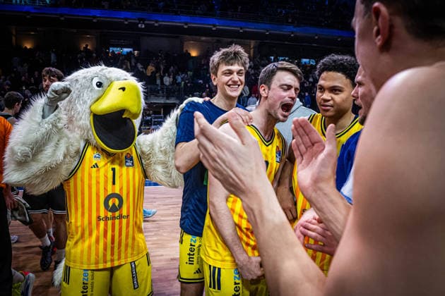 Basketball Berlin 25 01 2026 Season 2025 2026 EasyCredit BBL 1 Bundesliga Men, Men Alba Berlin BMA365 Bamberg Baskets jubel Alba Jonas Mattisseck Alba Berlin, No 09 and others