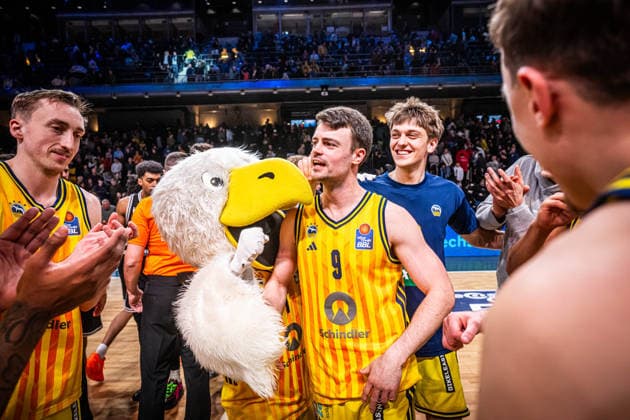 Basketball Berlin 25 01 2026 Season 2025 2026 EasyCredit BBL 1 Bundesliga Men, Men Alba Berlin BMA365 Bamberg Baskets jubel Alba Jonas Mattisseck Alba Berlin, No 09 and others