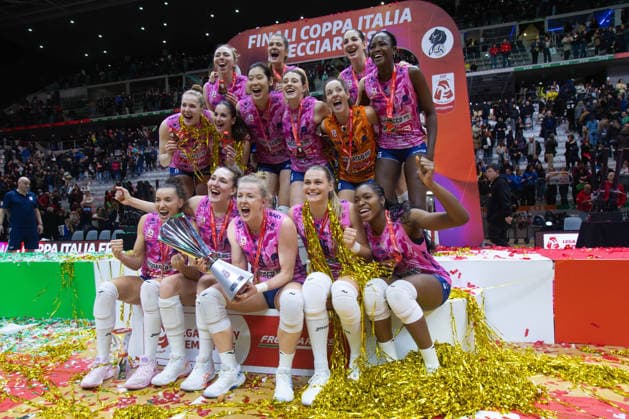 Players of Conegliano celebrate the victory during Coppa Italia Frecciarossa Final 2026 match between Prosecco Doc Imoco Conegliano and Savino Del Bene Scandicci at Inalpi Arena, Torino, Italy on January 25, 2026 during Final - Prosecco Doc Imoco Conegliano vs Savino del Bene Scandicci, Volleyball Italian Women Cup match in Turin, Italy, January 25 2026  Copyright: xValerioxOrigo IPAxSportx xipa-agency.netx xx IPA_70556578 IPA_Agency_IPA70556578