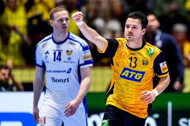 260125 Sebastian Karlsson of Sweden celebrates during the EHF European Handball Championship main round match between Iceland and Sweden on January 25, 2026 in Malmö Photo Petter Arvidson BILDBYRAN kod PA PA1138 handball handball handballs em 2026 island iceland sverige sweden ehf european handball championship bbeng jubel  Copyright: PETTERxARVIDSON BB260125PA165