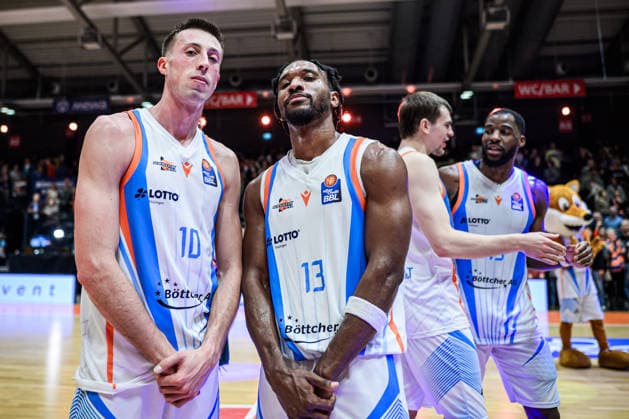 easycredit BBL Basketball Bundesliga 2025 2026 17 Matchday 25 01 2026 Science City Jena vs RASTA Vechta Jenas matchwinners from left Joe Wieskamp and Keith Braxton Sparkassen Arena