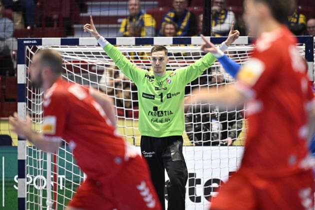 MALMÖ, SWEDEN 20260125 Croatia s goalkeeper Dominik Kuzmanovic in action during the 2026 EHF European Men s Handball Championship the EHF Euro 2026 intermediate round match between Switzerland and Croatia at the Malmö Arena, in Malmö, Sweden, on January 25, 2026 MALMÖ SWEDEN x50090x  Copyright: xJohanxNilsson TTx EHF EURO 2026 SWITZERLAND-CROATIA