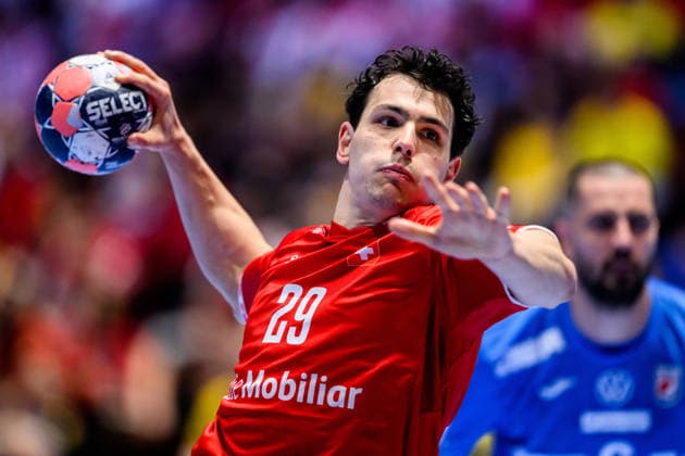 260125 Samuel Zehnder of Switzerland during the EHF European Handball Championship main round match between Switzerland and Croatia on January 25, 2026 in Malmö Photo Petter Arvidson BILDBYRAN kod PA PA1139 handball handball handballs em 2026 schweiz croatia ehf european handball championship switzerland kroatien bbeng grappa33  Copyright: PETTERxARVIDSON BB260125PA234