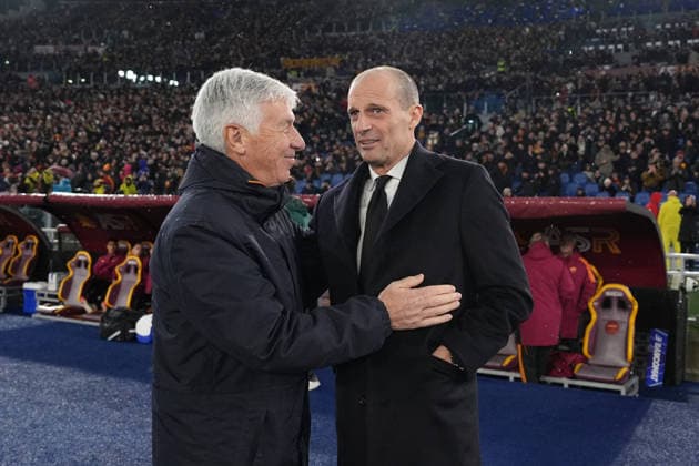 Roma™s head coach Gian Piero Gasperini AC Milan™s head coach Massimiliano Allegri during the Serie A EniLive soccer match between Roma and Milan at the Rome s Olympic stadium, Italy - Sunday January 25, 2026 - Soccer ( Photo by Alfredo Falcone LaPresse )  Copyright: xAlfredoxFalcone LaPressex