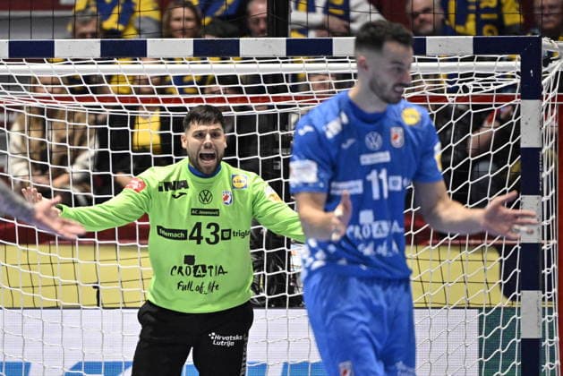 MALMÖ, SWEDEN 20260125 Croatia s goalkeeper Dino Slavic in action during the 2026 EHF European Men s Handball Championship the EHF Euro 2026 intermediate round match between Switzerland and Croatia at the Malmö Arena, in Malmö, Sweden, on January 25, 2026 MALMÖ SWEDEN x50090x  Copyright: xJohanxNilsson TTx EHF EURO 2026 SWITZERLAND-CROATIA