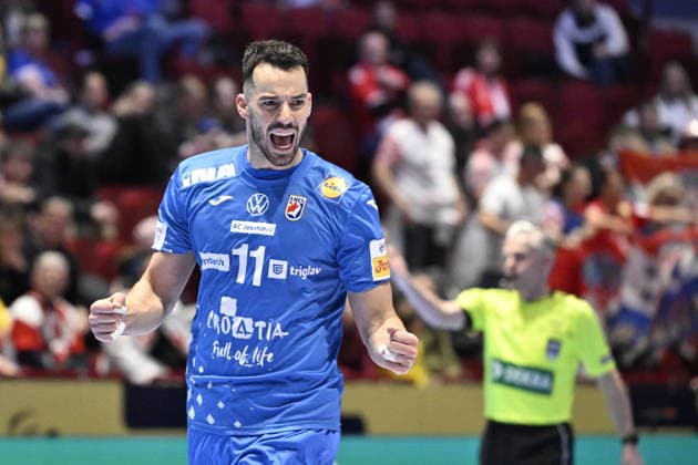 MALMÖ, SWEDEN 20260125 Croatia s Zvonimir Srna celebrates during the 2026 EHF European Men s Handball Championship the EHF Euro 2026 intermediate round match between Switzerland and Croatia at the Malmö Arena, in Malmö, Sweden, on January 25, 2026 MALMÖ SWEDEN x50090x  Copyright: xJohanxNilsson TTx EHF EURO 2026 SWITZERLAND-CROATIA