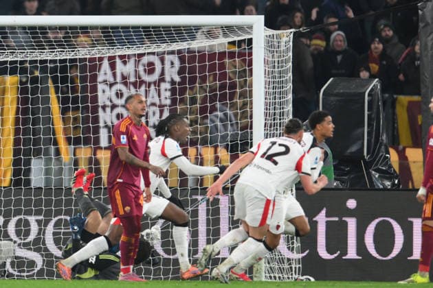 25th January 2026, Stadio Olimpico, Rome, Italy; Serie A Football; Roma versus AC Milan; Koni De Winter celebrates after scoring goal in the 62th minute for 0-1  AllShotLive