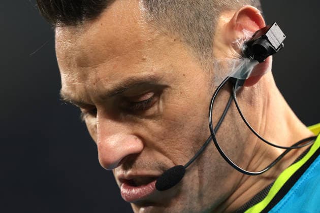 Turin, Italy, 25th January 2026. The Referee Maurizio Mariani wearing a Refcam attached ot his ear during the Juventus vs Napoli Serie A match at Allianz Stadium, Turin. Picture credit should read: Jonathan Moscrop Sportimage EDITORIAL USE ONLY. No use with unauthorised audio, video, data, fixture lists, club league logos or live services. Online in-match use limited to 120 images, no video emulation. No use in betting, games or single club league player publications. SPI_149_JM_JUVE_NAPOLI_ SPI-4417-0149