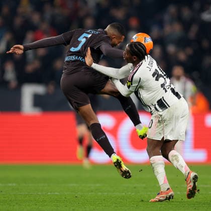 Turin, Italy, 25th January 2026. Juan Jesus of SSC Napoli clashes with Jonathan David of Juventus during the Juventus vs Napoli Serie A match at Allianz Stadium, Turin. Picture credit should read: Jonathan Moscrop Sportimage EDITORIAL USE ONLY. No use with unauthorised audio, video, data, fixture lists, club league logos or live services. Online in-match use limited to 120 images, no video emulation. No use in betting, games or single club league player publications. SPI_158_JM_JUVE_NAPOLI_ SPI-4417-0158