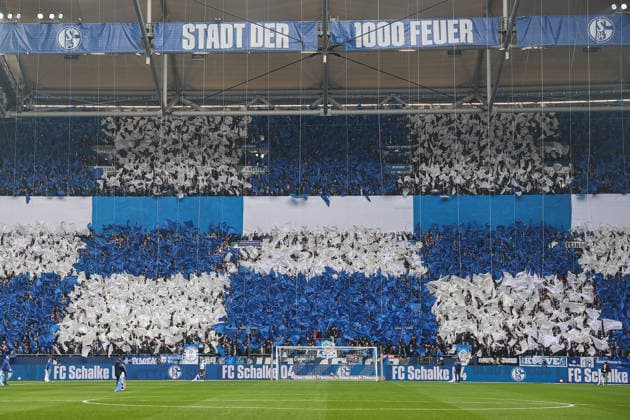 2 Bundesliga FC Schalke 04 1 FC Kaiserslautern on 25 01 2026 in the Veltins Arena on Schalke The Schalke fans in the north curve with a choreo, choreography, choreography MH