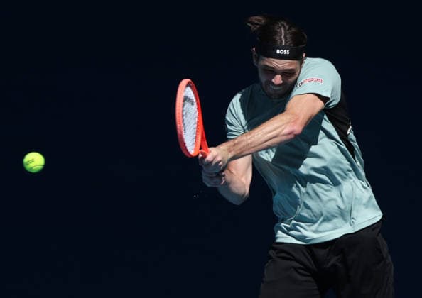 January 26, 2026, Melbourne, Victoria, Australia: TAYLOR FRITZ of USA during the match against L. Musetti of Italy in the fourth round of Australian Open, Melbourne, Australia. Fritz lost 2:6, 5:7, 4:6. Melbourne Australia - ZUMAc278 20260126_zsp_c278_005 Copyright: xMarcinxCholewinskix