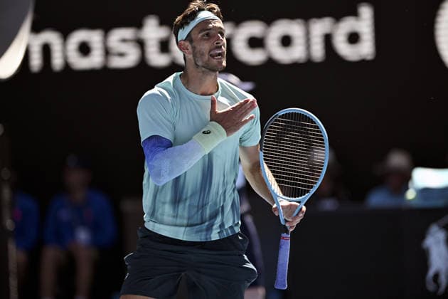 Australian Open 2026 MELBOURNE, AUSTRALIA - JANUARY 26: Lorenzo Musetti (ITA) reaction after scoring a point against Taylor Fritz (USA) (not seen) during round 4 at the Australian Open grand slam tennis tournament at Melbourne Park in Melbourne, Australia on January 26, 2026 Mark Avellino Anadolu Melbourne Australia. Editorial use only. Please get in touch for any other usage.  Copyright: x2026xAnadoluxMarkxAvellinox