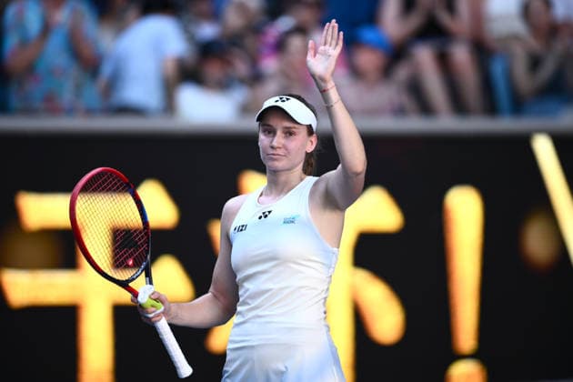 TENNIS AUSTRALIAN OPEN, Elena Rybakina of Kazakhstan celebrates winning the Women™s 4th round match against Elise Mertens of Belgium on day 9 of the 2026 Australian Open tennis tournament at Melbourne Park in Melbourne, Monday, January 26, 2026. ( NO ARCHIVING MELBOURNE VICTORIA AUSTRALIA  Copyright: xJOELxCARRETTx 20260126175659289612