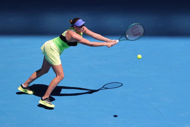 Amanda Anisimova, USA, during fourth round of 2026 Australian Open in Melbourne, 26 01 2026