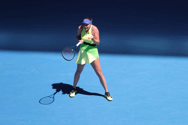 Amanda Anisimova, USA, during fourth round of 2026 Australian Open in Melbourne, 26 01 2026