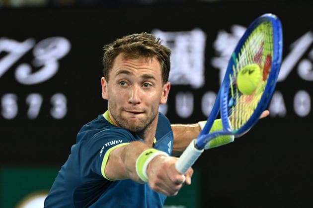 TENNIS AUSTRALIAN OPEN, Casper Ruud of Norway in action during the Men™s 4th round match against Ben Shelton of USA on day 9 of the 2026 Australian Open tennis tournament at Melbourne Park in Melbourne, Monday, January 26, 2026. ( NO ARCHIVING MELBOURNE VICTORIA AUSTRALIA  Copyright: xJAMESxROSSx 20260126199243704491
