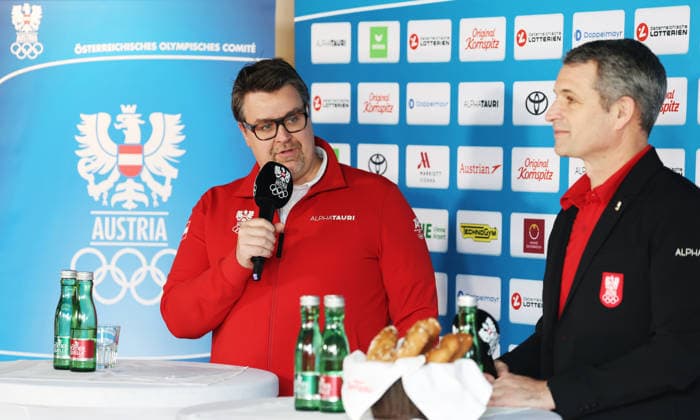 OLYMPICS - Winter Olympic Games, Olympische Spiele, Olympia, OS Milano Cortina 2026 VIENNA,AUSTRIA,26.JAN.26 - OLYMPICS - Winter Olympic Games Milano Cortina 2026, preview, OEOC press conference, PK, Pressekonferenz Olympic Team Austria. Image shows Stephan Schwabl and president Horst Nussbaumer (OEOC).  GEPAxpictures xMatthiasxHauer