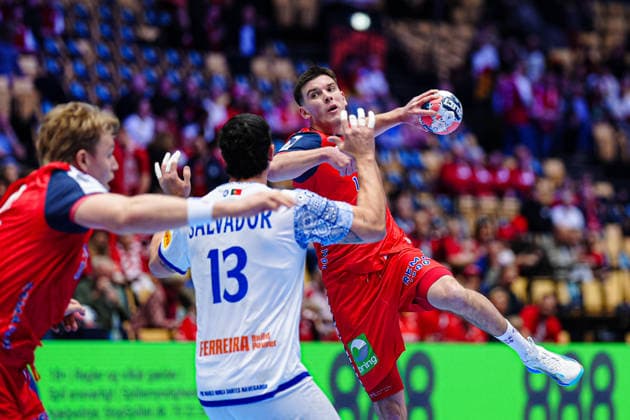 Throw Goal Patrick Anderson Norway, 35 DEN, Portugal vs Norway, Handball, EHF European Championship 2026, Main Round, Matchday 3, 26 01 2026 DEN, Portugal vs Norway, Handball, EHF European Championship 2026, Main Round, Matchday 3, 26 01 2026 Herning Copyright: xEibner-Pressefoto MarcelxvonxFehrnx EP_MFN