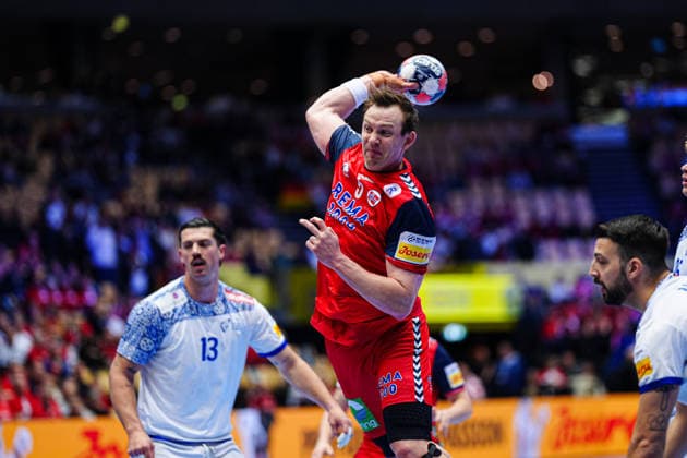 Throw Goal Sander Sagosen Norway, 05 DEN, Portugal vs Norway, Handball, EHF European Championship 2026, Main Round, Matchday 3, 26 01 2026 DEN, Portugal vs Norway, Handball, EHF European Championship 2026, Main Round, Matchday 3, 26 01 2026 Herning Copyright: xEibner-Pressefoto MarcelxvonxFehrnx EP_MFN