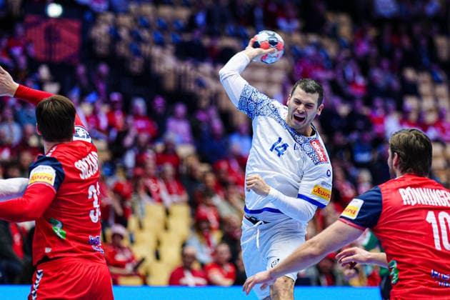 Throw Goal Rui Silva Portugal, 14 DEN, Portugal vs Norway, Handball, EHF European Championship 2026, Main Round, Matchday 3, 26 01 2026 DEN, Portugal vs Norway, Handball, EHF European Championship 2026, Main Round, Matchday 3, 26 01 2026 Herning Copyright: xEibner-Pressefoto MarcelxvonxFehrnx EP_MFN