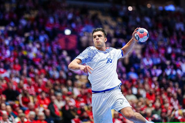Throw Goal Francisco Costa Portugal, 26 DEN, Portugal vs Norway, Handball, EHF European Championship 2026, Main Round, Matchday 3, 26 01 2026 DEN, Portugal vs Norway, Handball, EHF European Championship 2026, Main Round, Matchday 3, 26 01 2026 Herning Copyright: xEibner-Pressefoto MarcelxvonxFehrnx EP_MFN
