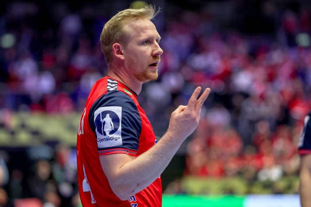 26 01 2026, Handball, Men s EHF EURO 2026, Norway Portugal, Jyske Bank Boxen in Herning, Denmark, Main Round Kevin Maagero Gulliksen Norway 44 gesticulating on the pitch Denmark
