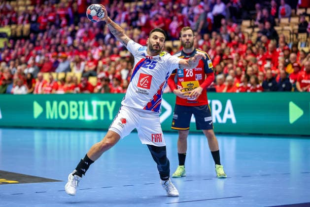 26 01 2026, Handball, Men s EHF EURO 2026, France Spain, Jyske Bank Boxen in Herning, Denmark, Main Round Hugo Descat France 25 Denmark