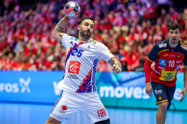 26 01 2026, Handball, Men s EHF EURO 2026, France Spain, Jyske Bank Boxen in Herning, Denmark, Main Round Hugo Descat France 25 Denmark