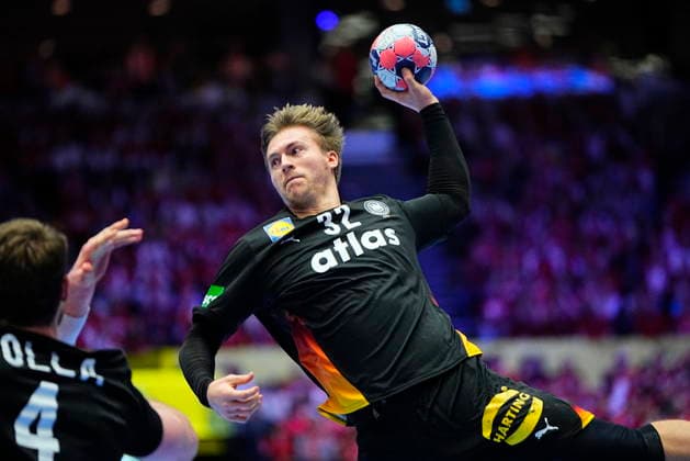 European Men s Handball Championship Denmark Germany Germany Germanyys Franz Semper shoots during the EHF Euro 2026 main round men s handball match between Denmark and Germany at Jyske Bank Boxen in Herning, Monday, January 26, 2026 Photo Bo Amstrup Scanpix 2026 , Herning Denmark  Copyright: BoxAmstrupx spdk20260126-215343-L