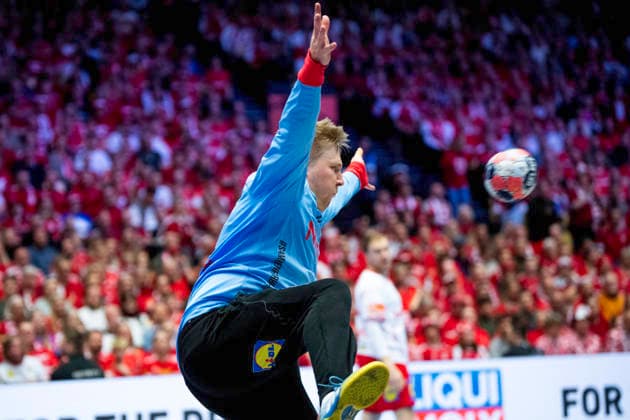 European Men s Handball Championship Denmark Germany Denmark s goalkeeper Emil Nielsen in action during the EHF Euro 2026 main round men s handball match between Denmark and Germany at Jyske Bank Boxen in Herning, Monday, January 26, 2026 Photo Bo Amstrup Ritzau Scanpix , Herning Denmark Mors  Copyright: BoxAmrstrupx xRitzauxScanpix BoxAmstrupx spdk20260126-222418-L