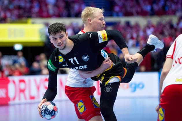 European Men s Handball Championship Denmark Germany Germany s Marko Grgic in action with Denmark s Magnus Saugstrup during the EHF Euro 2026 main round men s handball match between Denmark and Germany at Jyske Bank Boxen in Herning, Monday, January 26, 2026 Photo Bo Amstrup Ritzau Scanpix , Herning Denmark Mors  Copyright: BoxAmrstrupx xRitzauxScanpix BoxAmstrupx spdk20260126-222952-L