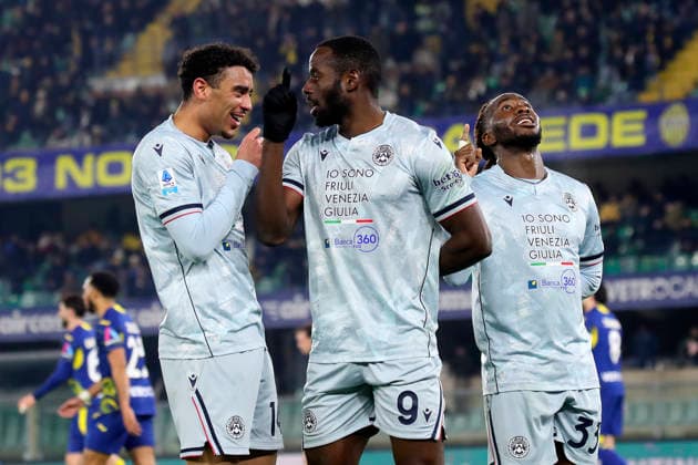 Udinese s Keinan Davis celebration goal 1-3 during the Serie A soccer match between Hellas Verona and Udinese at the Bentegodi Stadium in Verona, north west Italy - Monday , January 26 , 2026. - Soccer .  Copyright: xPaolaxGarbuio LaPressex