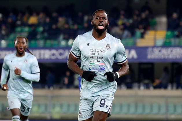 Udinese s Keinan Davis celebration goal 1-3 during the Serie A soccer match between Hellas Verona and Udinese at the Bentegodi Stadium in Verona, north west Italy - Monday , January 26 , 2026. - Soccer .  Copyright: xPaolaxGarbuio LaPressex