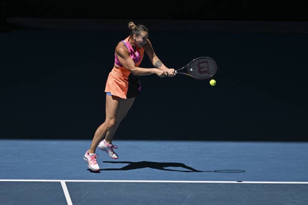 Australian Open 2026 MELBOURNE, AUSTRALIA - JANUARY 27: Aryna Sabalenka in action against Iva Jovic (USA) (not seen) during the Quarterfinals at the Australian Open grand slam tennis tournament at Melbourne Park in Melbourne, Australia on January 27, 2026 Mark Avellino Anadolu Melbourne Australia. Editorial use only. Please get in touch for any other usage.  Copyright: x2026xAnadoluxMarkxAvellinox
