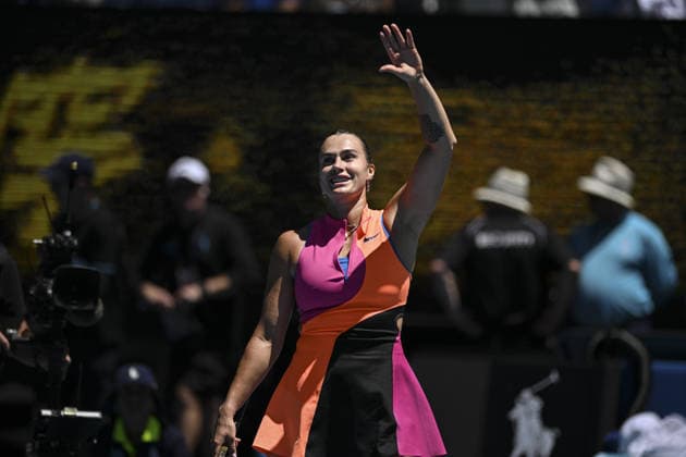 Australian Open 2026 MELBOURNE, AUSTRALIA - JANUARY 27: Aryna Sabalenka reaction after match point against Iva Jovic (USA) (not seen) during the Quarterfinals at the Australian Open grand slam tennis tournament at Melbourne Park in Melbourne, Australia on January 27, 2026 Mark Avellino Anadolu Melbourne Australia. Editorial use only. Please get in touch for any other usage.  Copyright: x2026xAnadoluxMarkxAvellinox