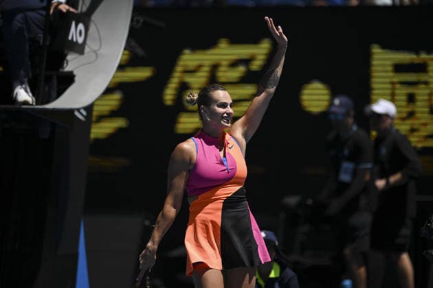 Australian Open 2026 MELBOURNE, AUSTRALIA - JANUARY 27: Aryna Sabalenka reaction after match point against Iva Jovic (USA) (not seen) during the Quarterfinals at the Australian Open grand slam tennis tournament at Melbourne Park in Melbourne, Australia on January 27, 2026 Mark Avellino Anadolu Melbourne Australia. Editorial use only. Please get in touch for any other usage.  Copyright: x2026xAnadoluxMarkxAvellinox