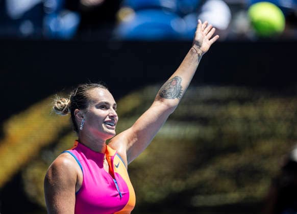 (260127) -- MELBOURNE, Jan. 27, 2026 -- Aryna Sabalenka of Belarus greets the spectators after the women s singles quarterfinal match between Aryna Sabalenka of Belarus and Iva Jovic of the United States at the Australian Open tennis tournament in Melbourne, Australia, Jan. 27, 2026. (Photo by Xinhua) (SP)AUSTRALIA-MELBOURNE-TENNIS-AUSTRALIAN OPEN-WOMEN S SINGLES-QUARTERFINAL HuxJingchen 