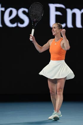 Elina Svitolina celebrates victory in her quarter-final match Australian Open tennis tournament, Day Ten, Melbourne Park, Australia - 27 Jan 2026Melbourne Melbourne Park Victoria (VIC) Australia  Copyright: xEllaxLing Shutterstockx 16403664az